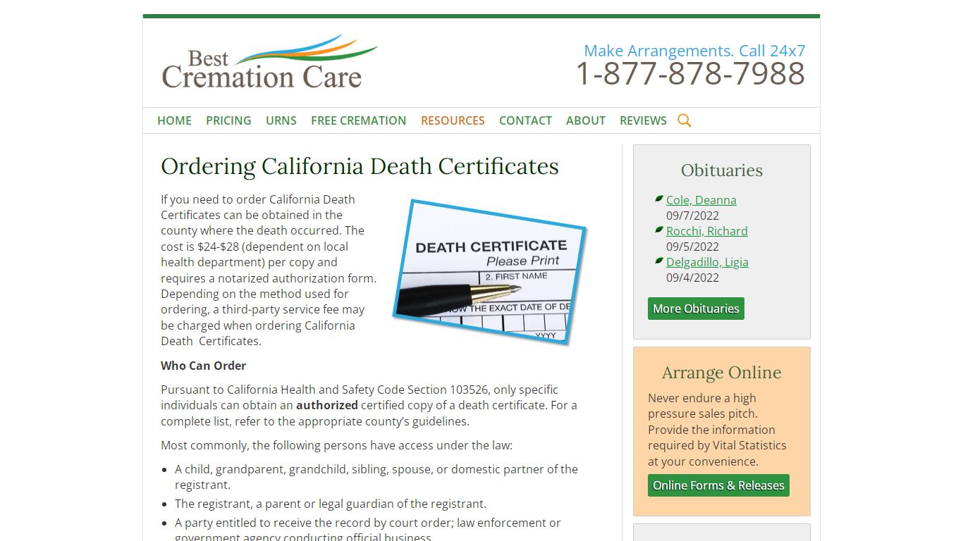 California Death Certificate Process, Cost | Best Cremation Care